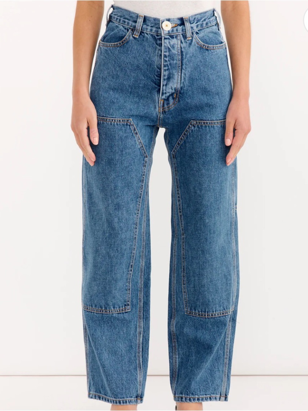 Jesse Kamm Wide Leg Patchwork Jeans in Medium Blue - Picture 1 of 10